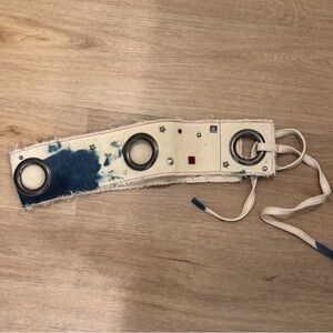 Canvas Tie-Up Waist Belt with Grommet Detail - Cream & Indigo